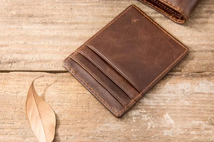 Cool Leather Mens Small Wallets Bifold Vintage billfold Wallets for Men