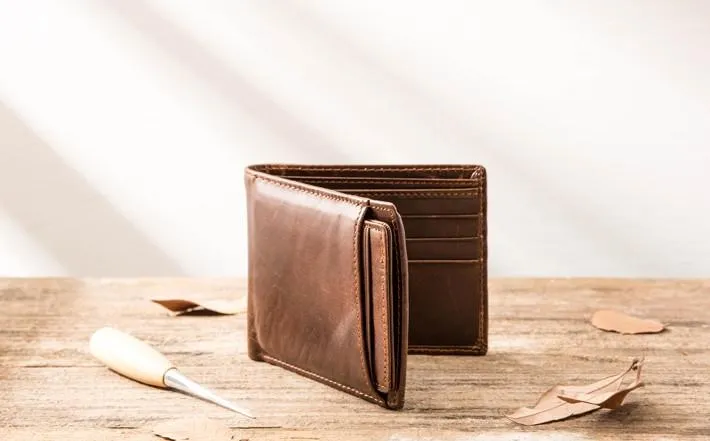 Cool Leather Mens Small Wallets Bifold Vintage billfold Wallets for Men