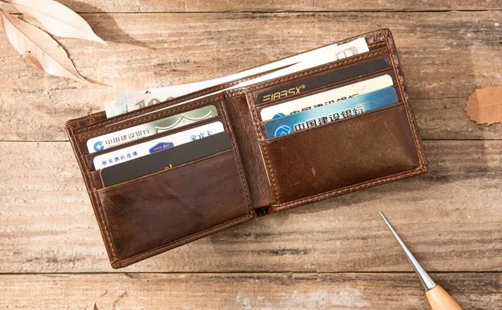 Cool Leather Mens Small Wallets Bifold Vintage billfold Wallets for Men