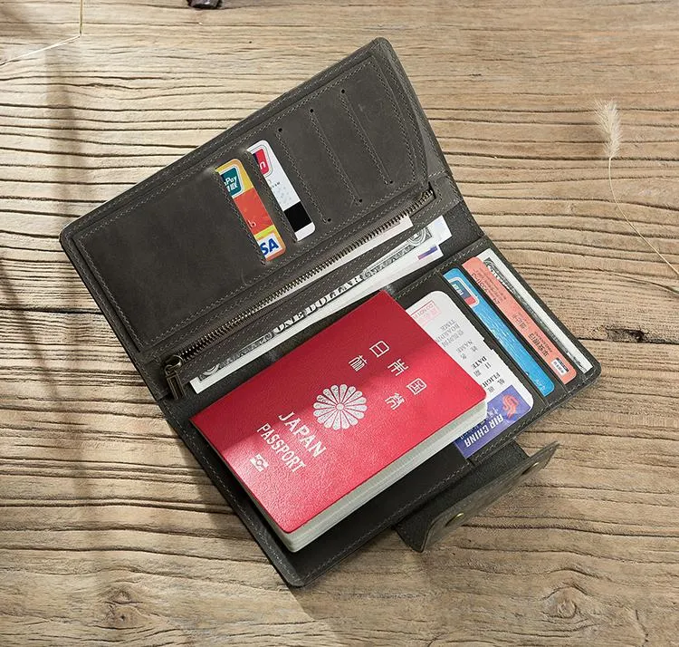 Cool Leather Mens Travel Long Wallet Passport Leather Wallet Long Wallets for Men
