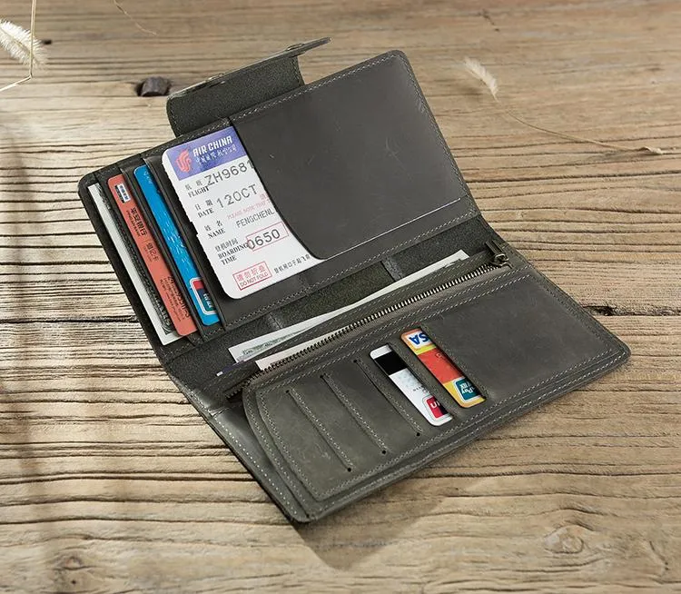 Cool Leather Mens Travel Long Wallet Passport Leather Wallet Long Wallets for Men