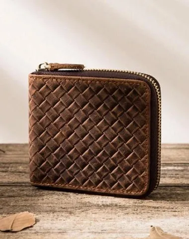 Cool Leather Vintage Mens Small Wallets on sale Zipper billfold Wallets on sale for Men