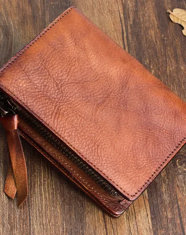 Cool Mens Small Leather Wallet on sale Men Zipper billfold Wallets on sale Bifold for Men