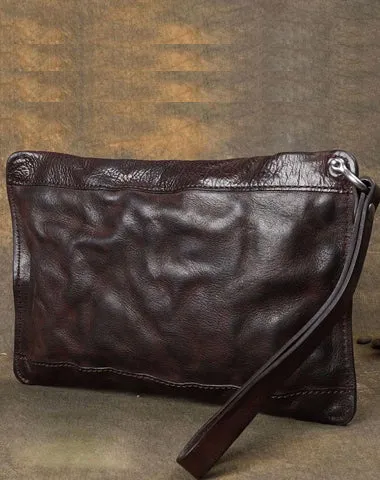 Cool Wrinkled Leather Mens Brown Long Wallet Wristlet Wallet Black Clutch Wallet for Men Cyber Monday wallet sale