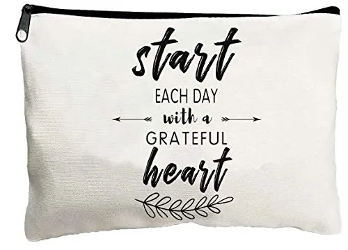 Cosmetic Bag for Girls Start Each Day with a Grateful Heart Cute Makeup Zipper Pouch Bag Cosmetic Travel Accessories Bag Birthday Gifts for Women Best Friend Sister Teen Girls Colleagues mega luggage savings