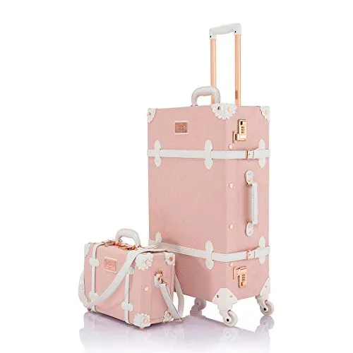 COTRUNKAGE 26 Inch Large Vintage Luggage Set 2 Pieces Rolling Suitcases for Women (13" & 26", Embossed Pink) mega luggage savings