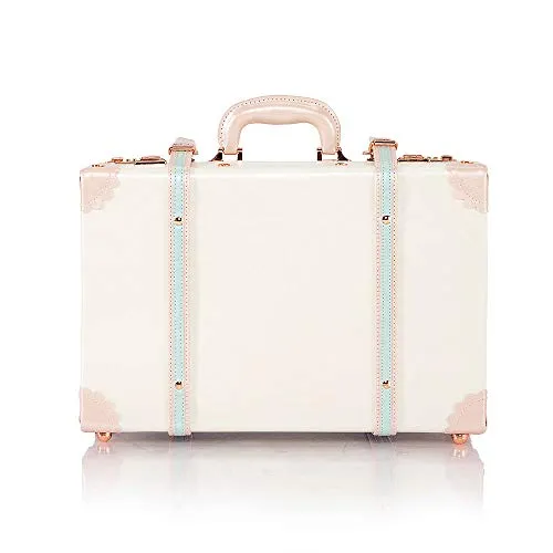COTRUNKAGE Large 18" Carry On Suitcase Cute Pu Leather Overnight Vintage Trunk Luggage Bag for Women (18", Cream White) mega luggage savings
