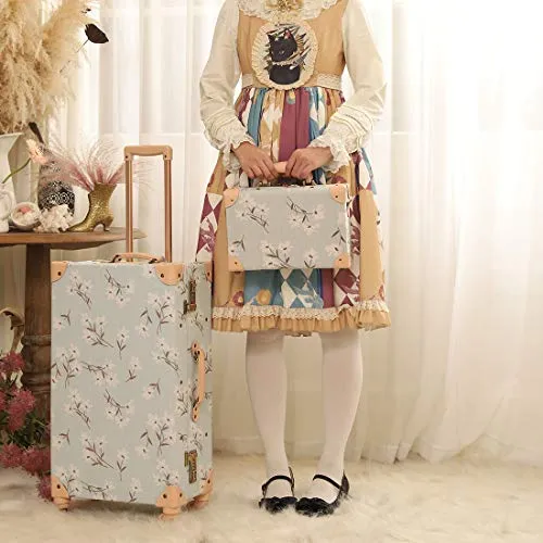 COTRUNKAGE Travel Carry On Luggage Trunk Set Vintage Suitcase for Women with TSA Lock (12" & 20", LightCyan Floral)