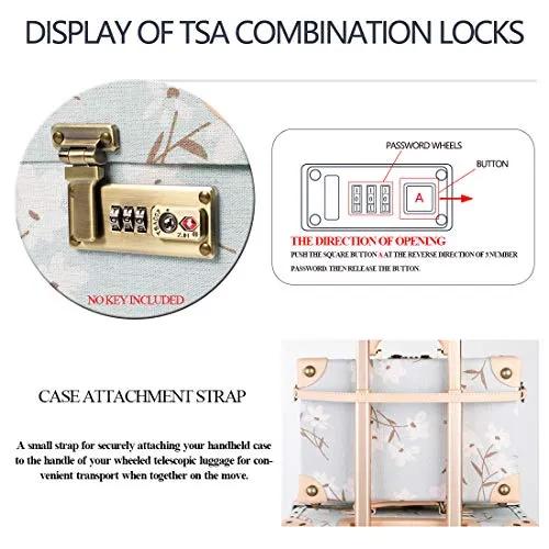 COTRUNKAGE Travel Carry On Luggage Trunk Set Vintage Suitcase for Women with TSA Lock (12" & 20", LightCyan Floral)