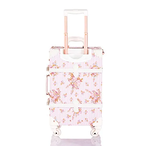 COTRUNKAGE Vintage Travel Luggage Trunk Women Suitcase (Pink Floral, 22")