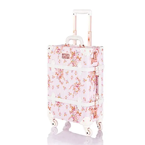 COTRUNKAGE Vintage Travel Luggage Trunk Women Suitcase (Pink Floral, 22") mega luggage savings