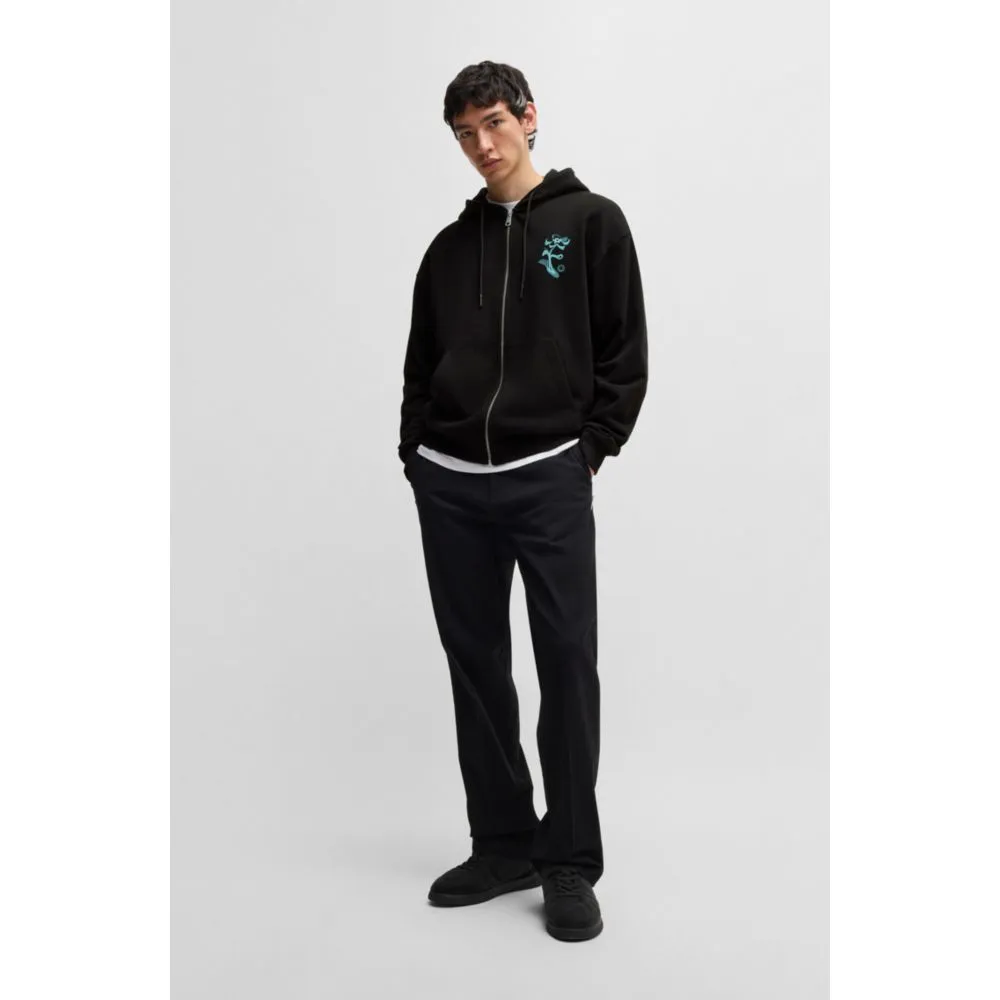 Cotton-terry zip-up hoodie with seasonal artwork