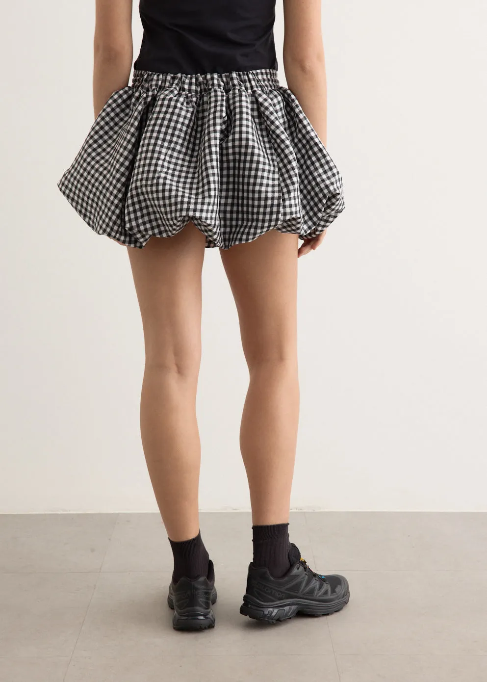 Crinkled Taffeta Check Mini Bubble Skirt