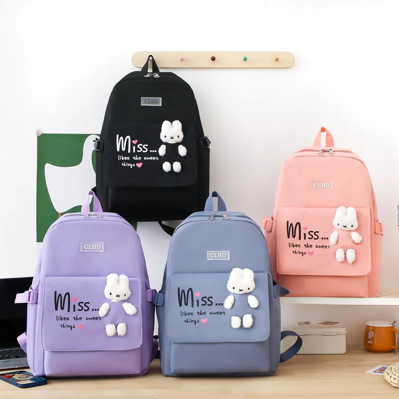 Cute doll patchwork backpack 5-piece set 
