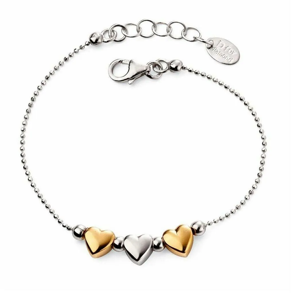 D for Diamond Sterling Silver Multi Heart Girls Bracelet B5005 