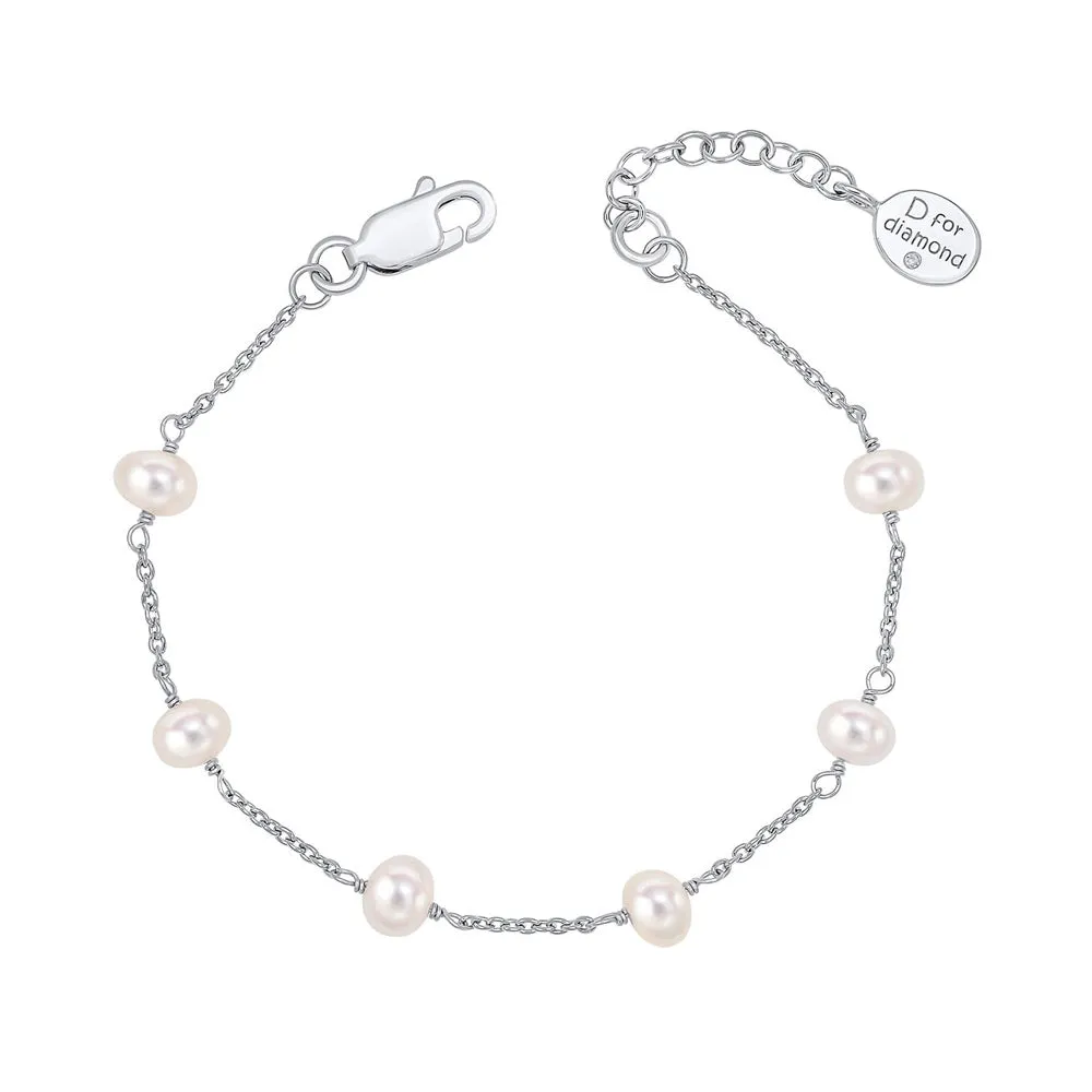 D for Diamond Sterling Silver Pearl Bracelet B5449W 