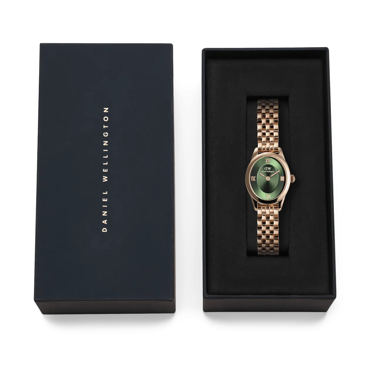 Daniel Wellington Ophelia Mini Beans Link Rose Gold Emerald Dial Watch DW00100806