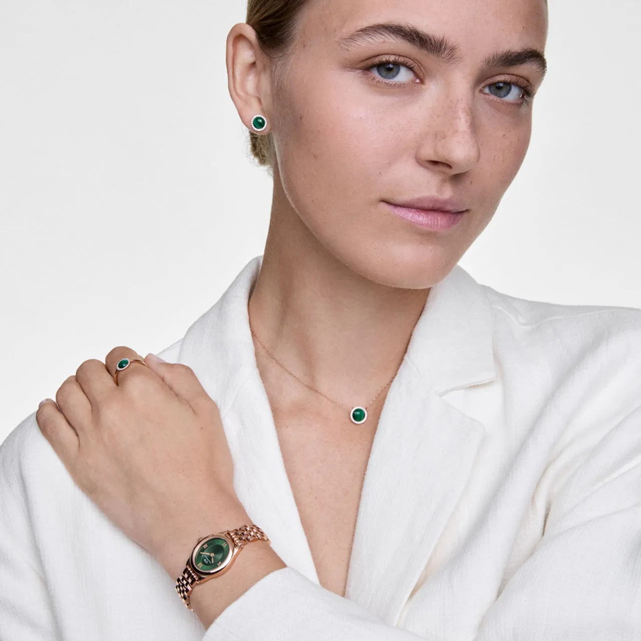 Daniel Wellington Ophelia Mini Beans Link Rose Gold Emerald Dial Watch DW00100806