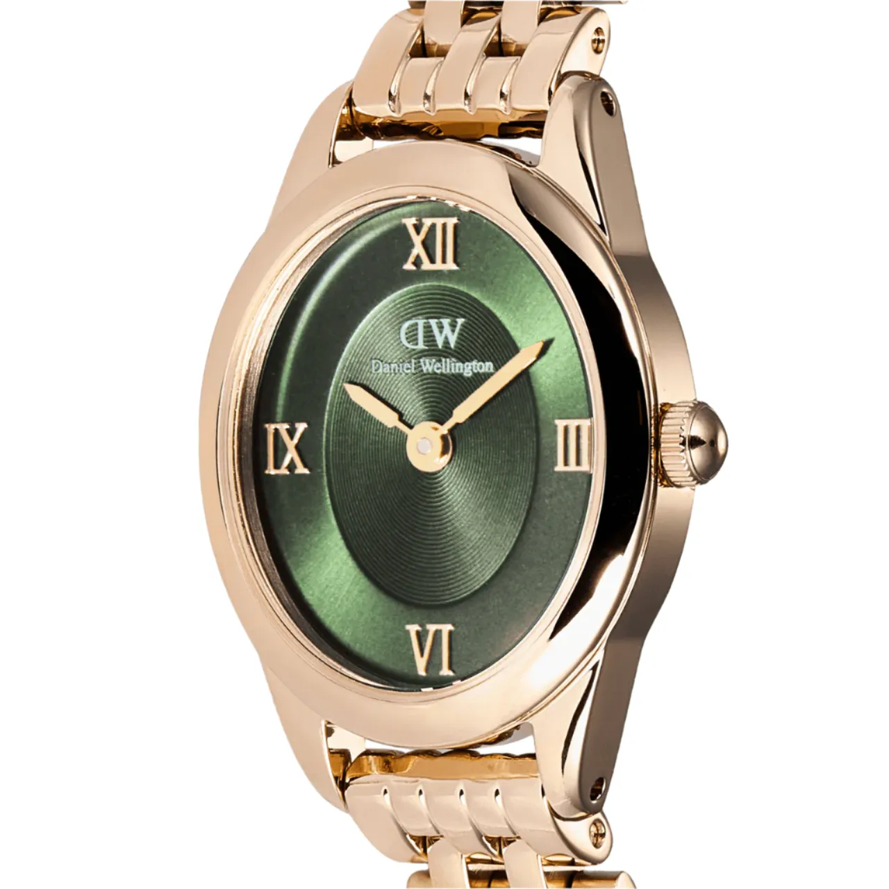 Daniel Wellington Ophelia Mini Beans Link Rose Gold Emerald Dial Watch DW00100806