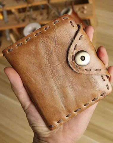 Dark Brown Handmade Leather Mens billfold Wallet on sale Small Bifold Card Holder Front Pocket Wallet on sale For Men