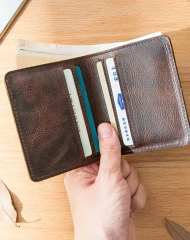 Dark Brown Leather Mens Small Wallets on sale Bifold Vintage billfold Wallet on sale Front Pocket Wallet on sale for Men