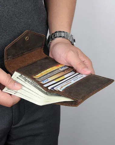 Dark Brown Small MENS LEATHER Bifold Wallet on sale Card Brown billfold Wallet on sale FOR MEN