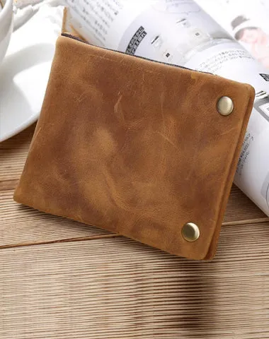 Dark Brown Small MENS LEATHER Brown Trifold Wallet on sale SLIM billfold Brown Wallet on sale FOR MEN