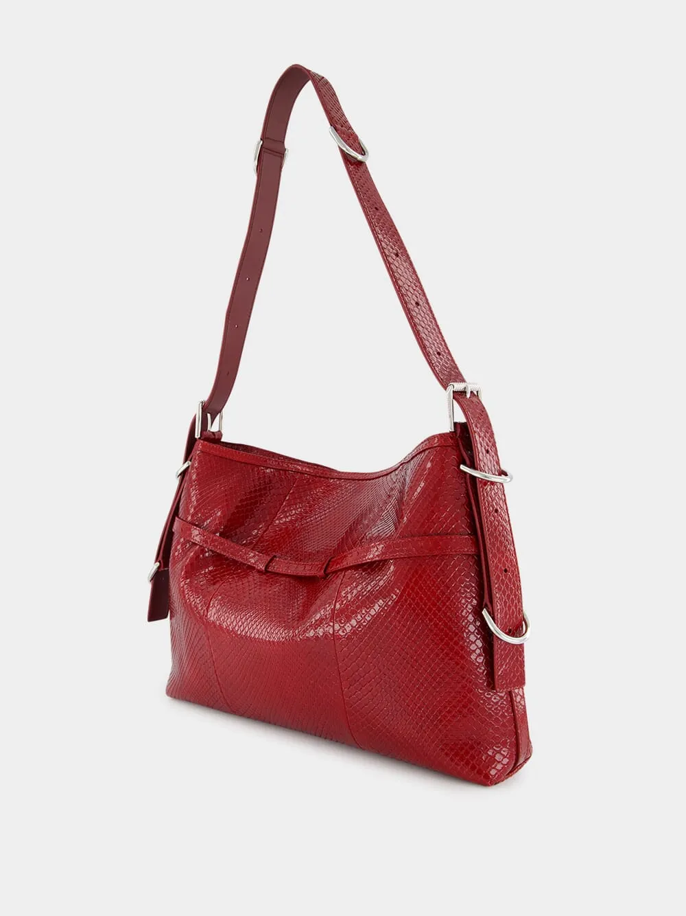 Dark Red Medium Voyou Python Shoulder Bag