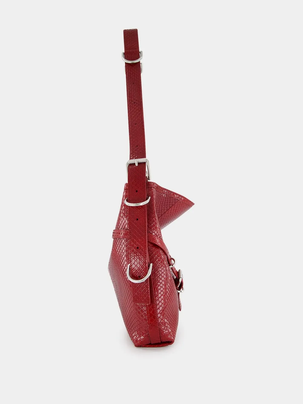 Dark Red Medium Voyou Python Shoulder Bag