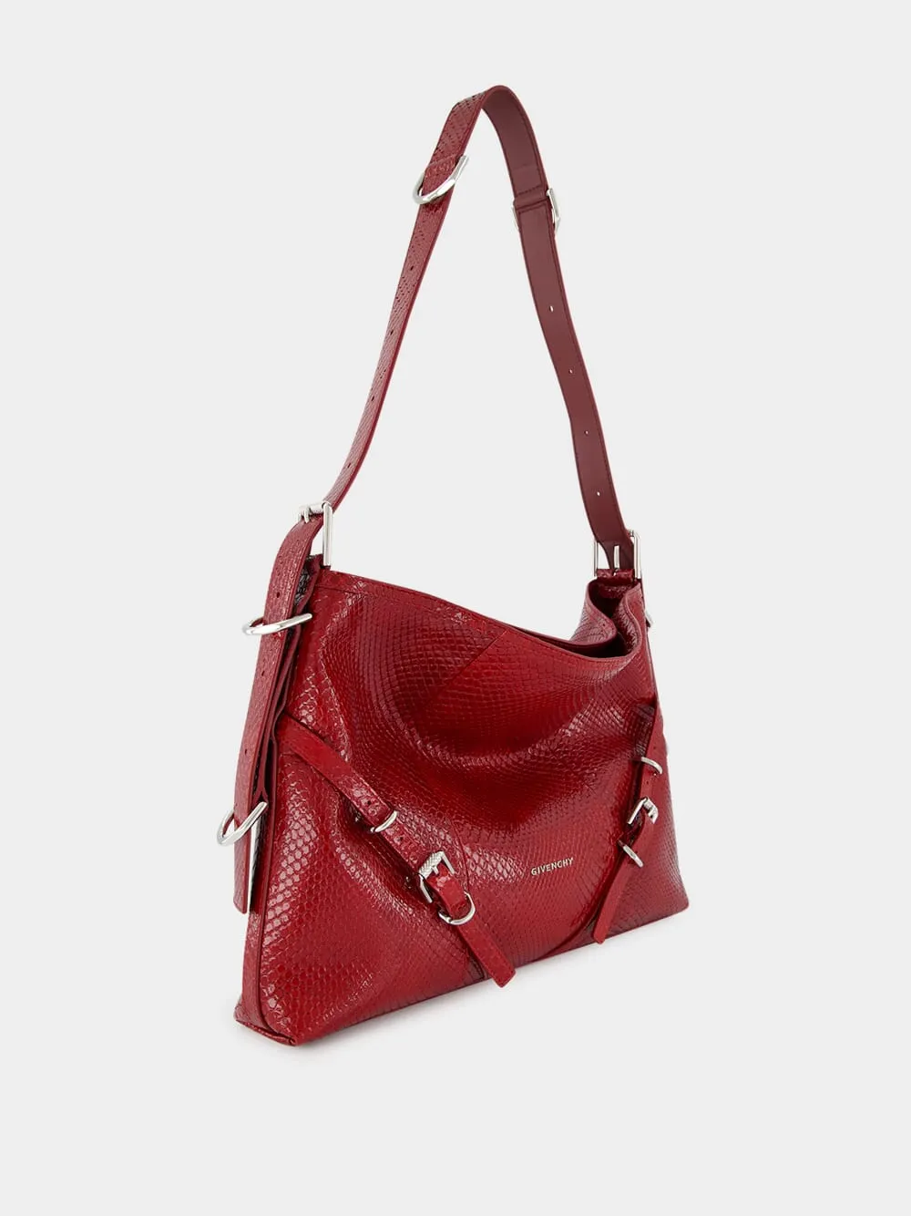 Dark Red Medium Voyou Python Shoulder Bag