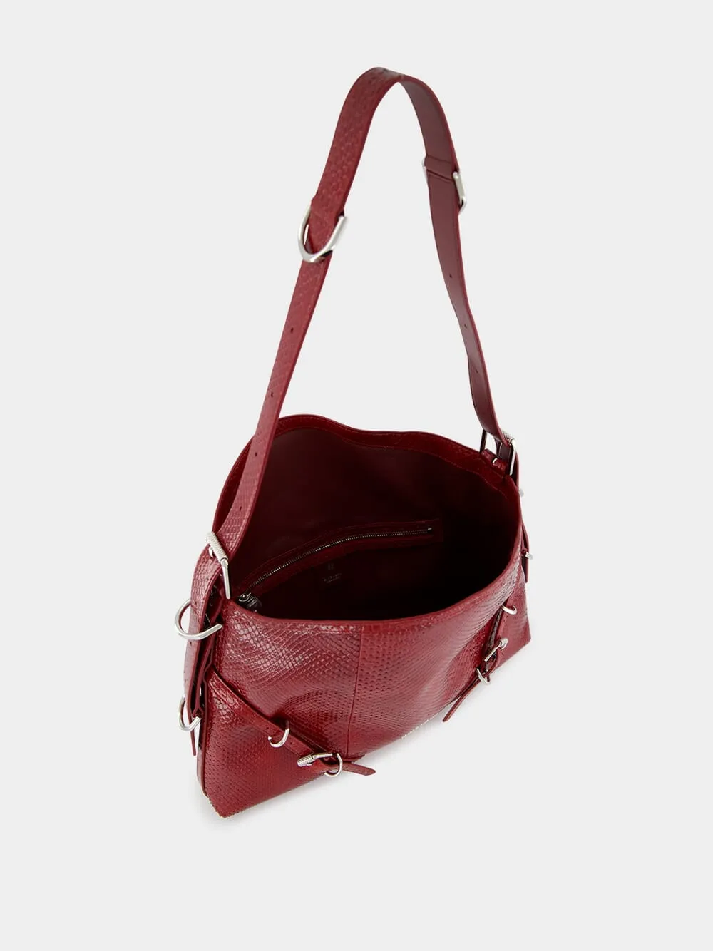 Dark Red Medium Voyou Python Shoulder Bag