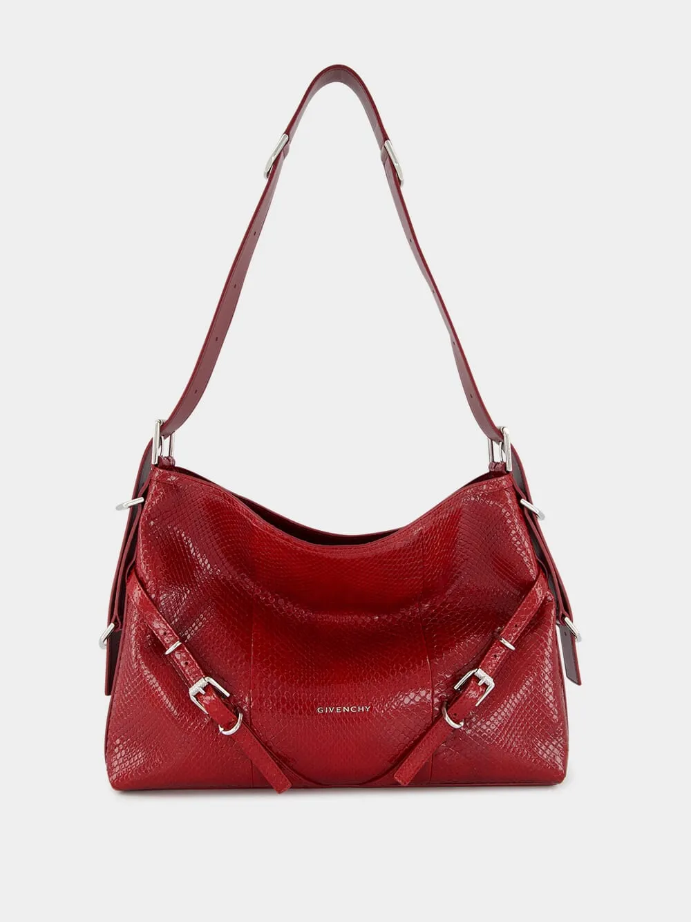 Dark Red Medium Voyou Python Shoulder Bag