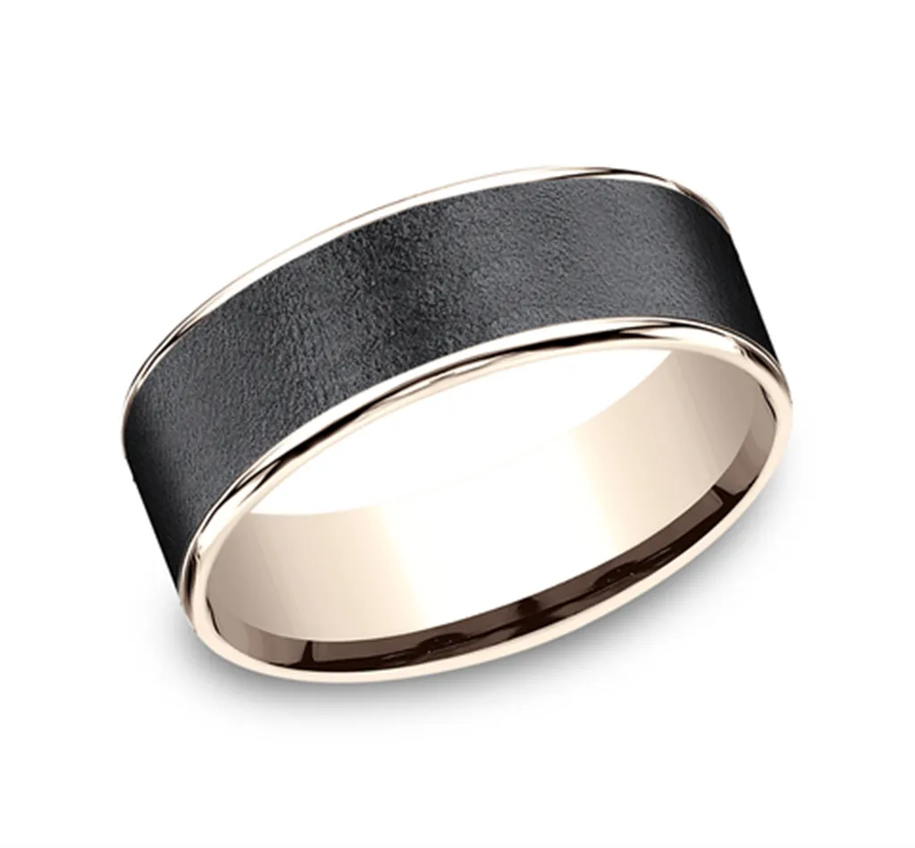 Dark Tantalum And 14K Rose Gold 7.5mm Wedding Band 