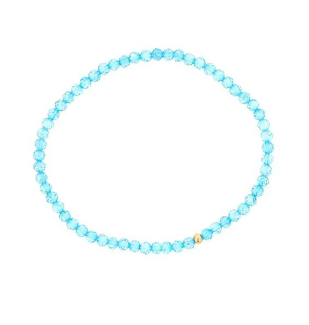 December Birthstone Bracelet: 4mm Faceted Blue Topaz Bracelet With Gold Filled Finishing Bead 