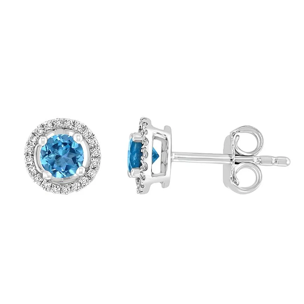 December Birthstone Earrings: 14K White Gold Diamond And Swiss Blue Topaz Earrings 