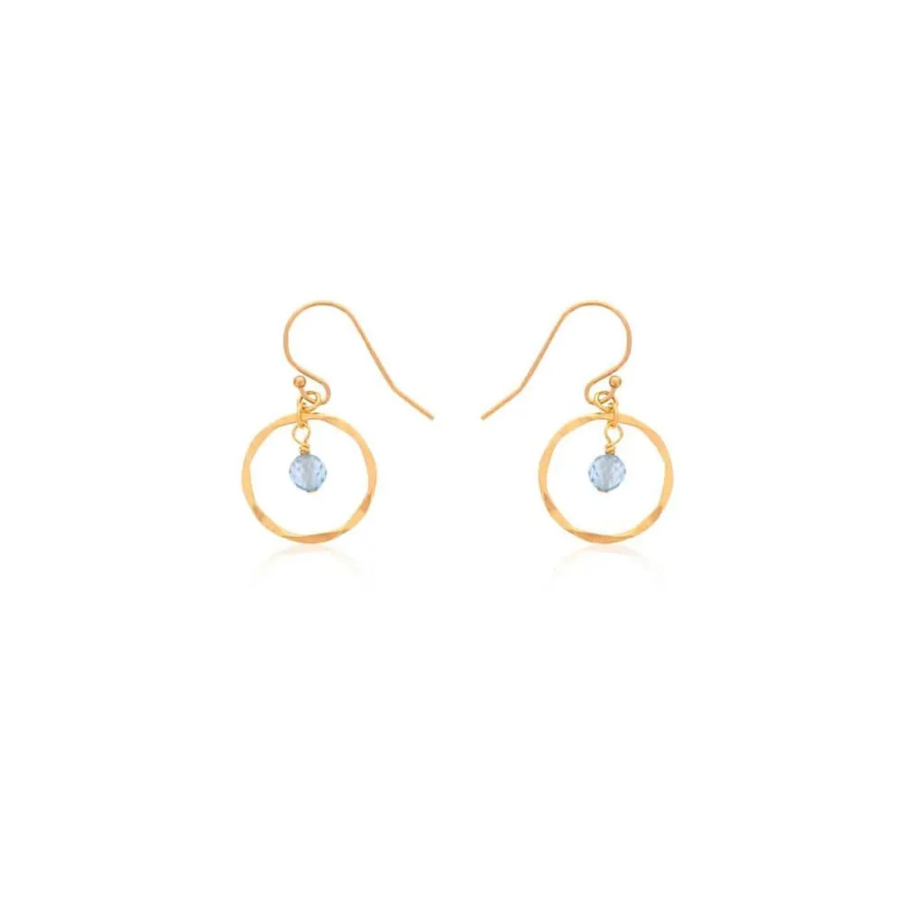December Birthstone Earrings: Gold Filled Circle Earrings With Blue Topaz Beads 