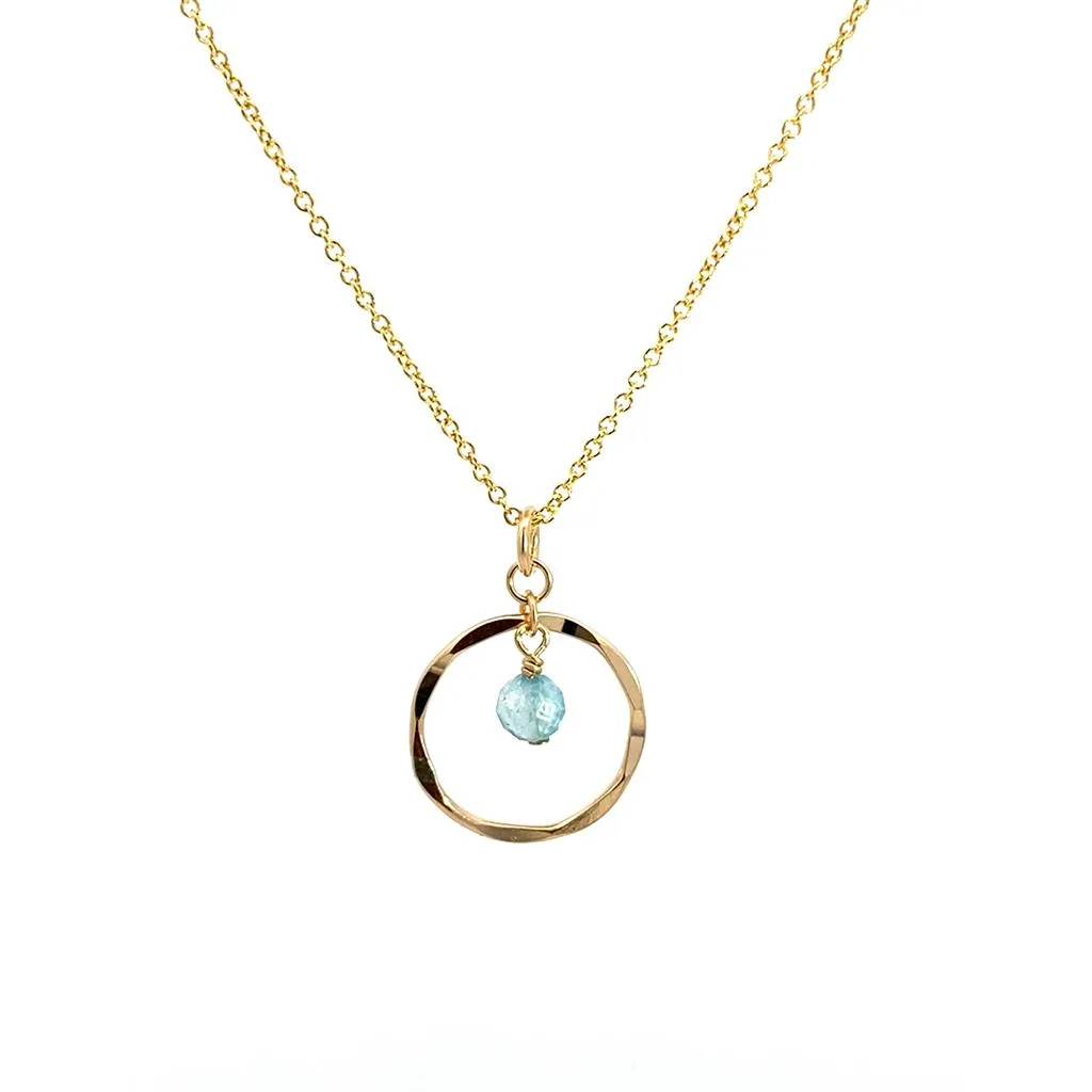 December Birthstone Necklace: Yellow Gold Filled Necklace With Blue Topaz Bead 