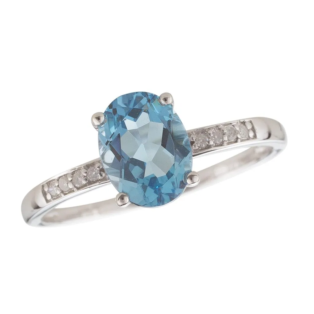 December Birthstone Rings: 14K White Gold Diamond And Swiss Blue Topaz Ring 