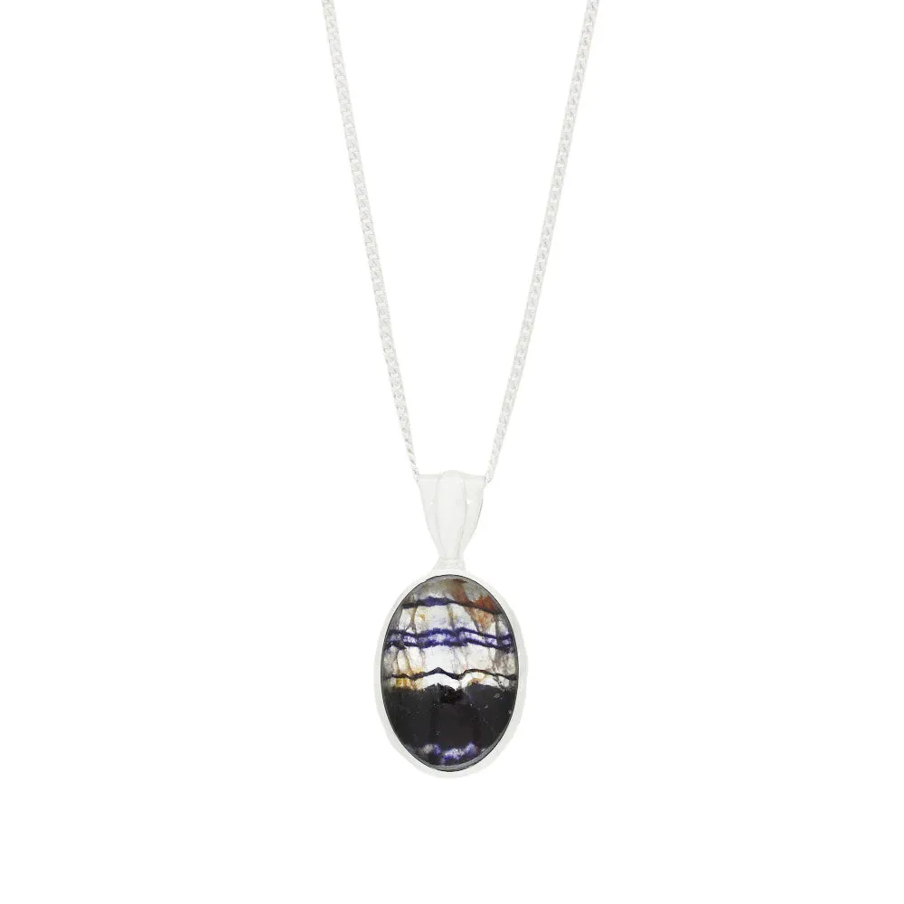 Derbyshire Blue John and Blue Goldstone Silver Pendant and Chain 