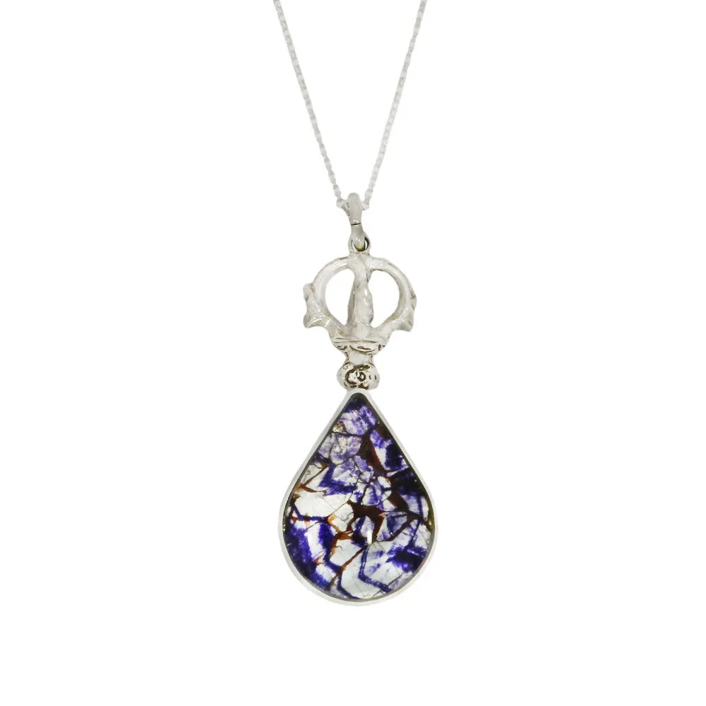 Derbyshire Blue John And Blue Goldstone Silver Teardrop Pendant And Chain 