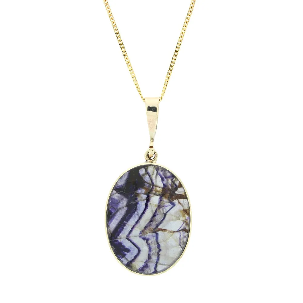Derbyshire Blue John and Labradorite 9ct Yellow Gold Oval Reversible Pendant 