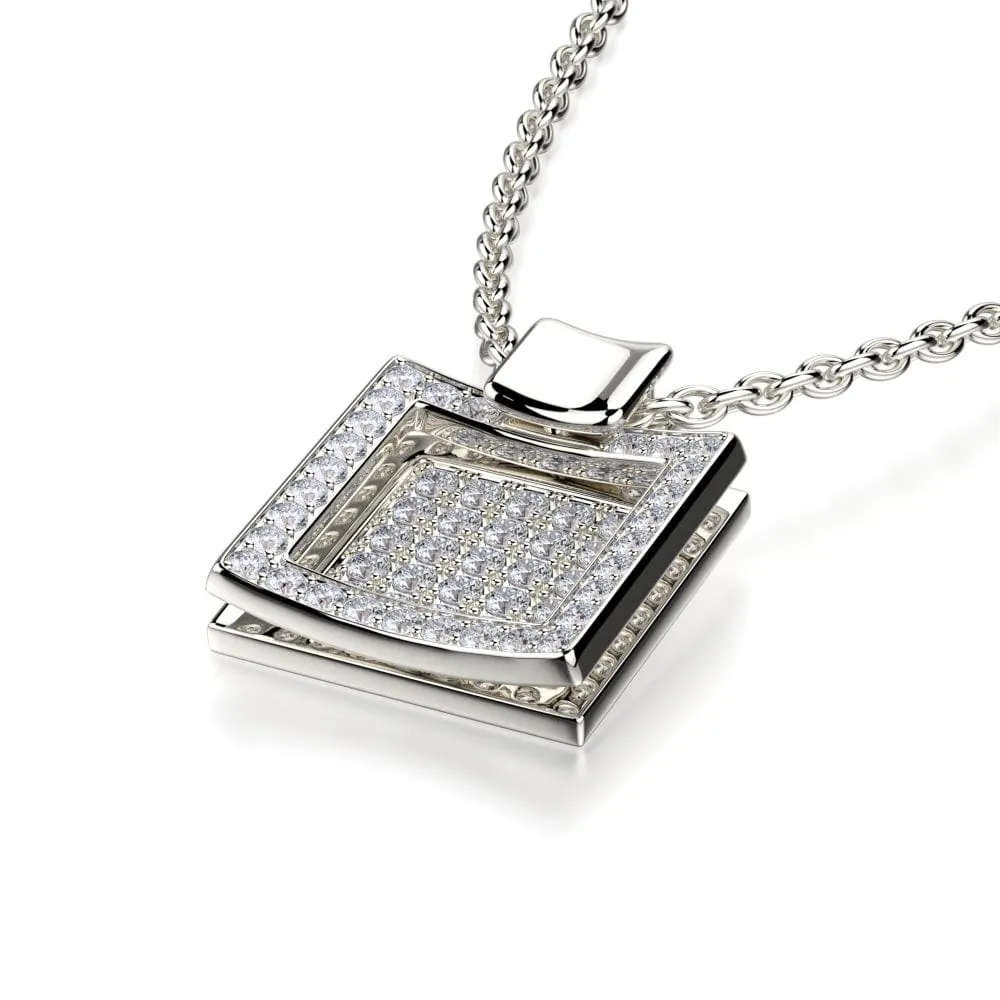 Diamond Filled Square Pendant Necklace MH110S-WG
