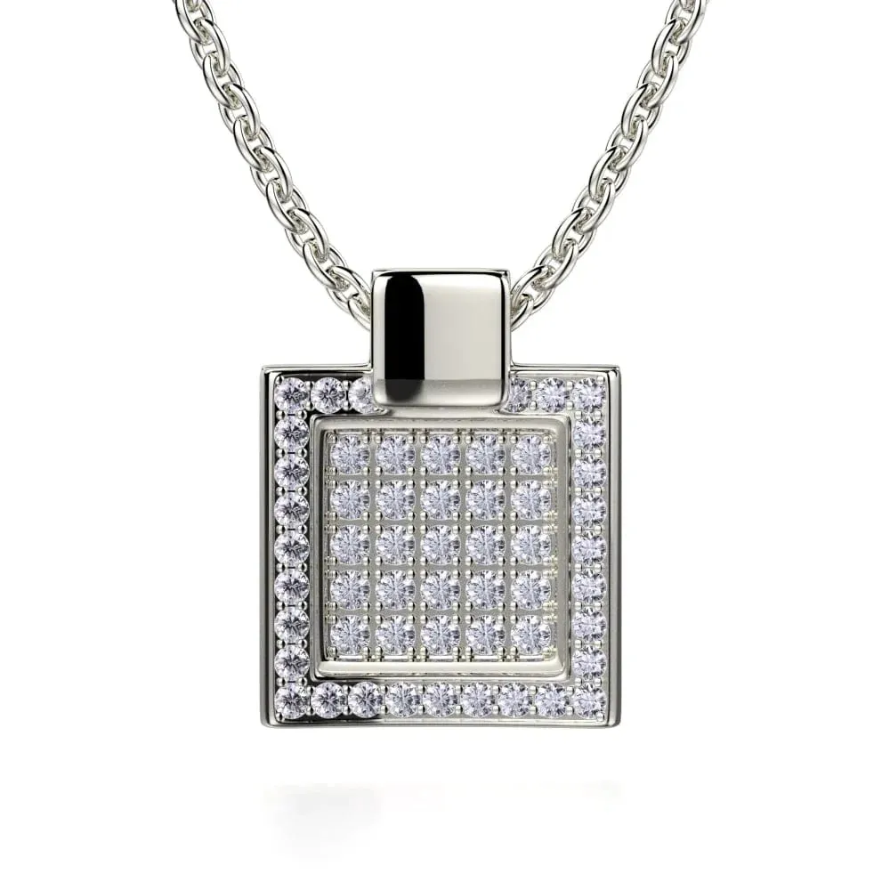 Diamond Filled Square Pendant Necklace MH110S-WG 
