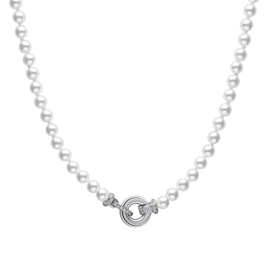 Diamonfire Shell Pearl Necklace N4593 - Cubic Zirconia Fancy Clasp 