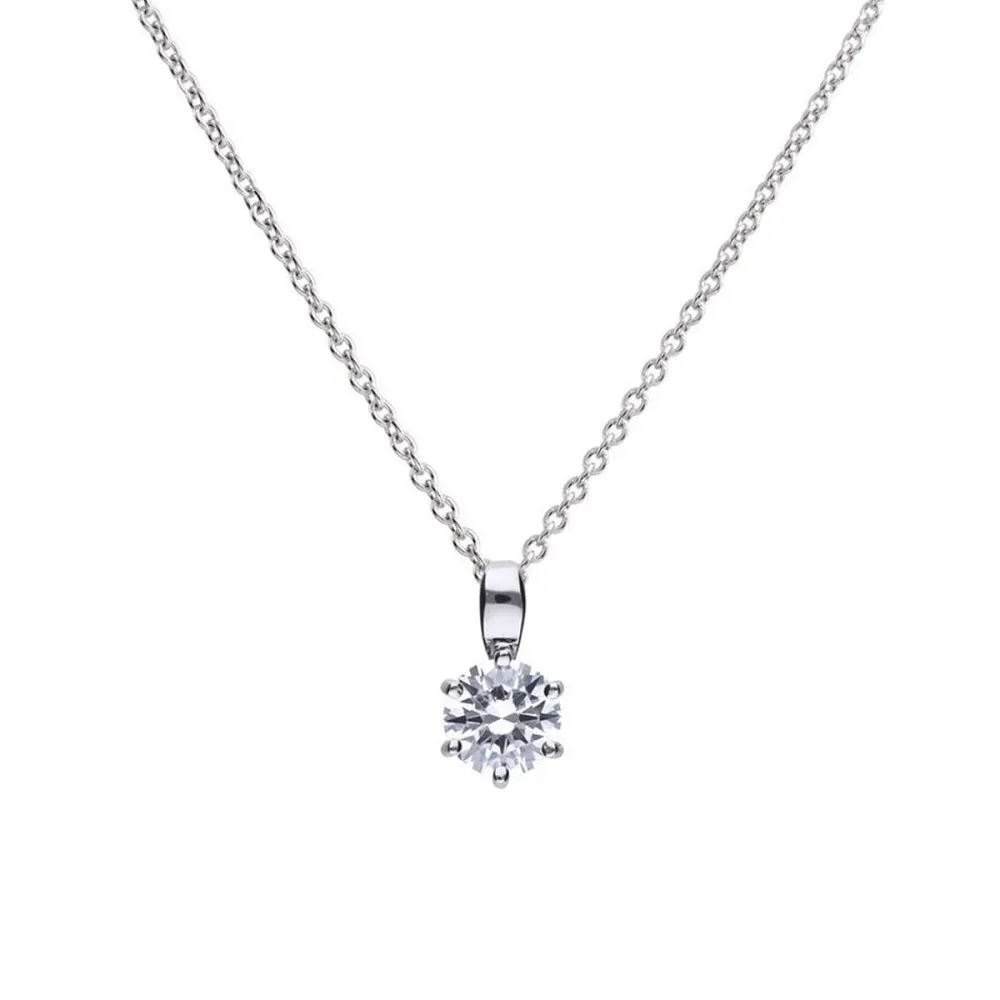 Diamonfire Sterling Silver 1.50ct Cubic Zirconia Solitaire Pendant and Chain P4607 