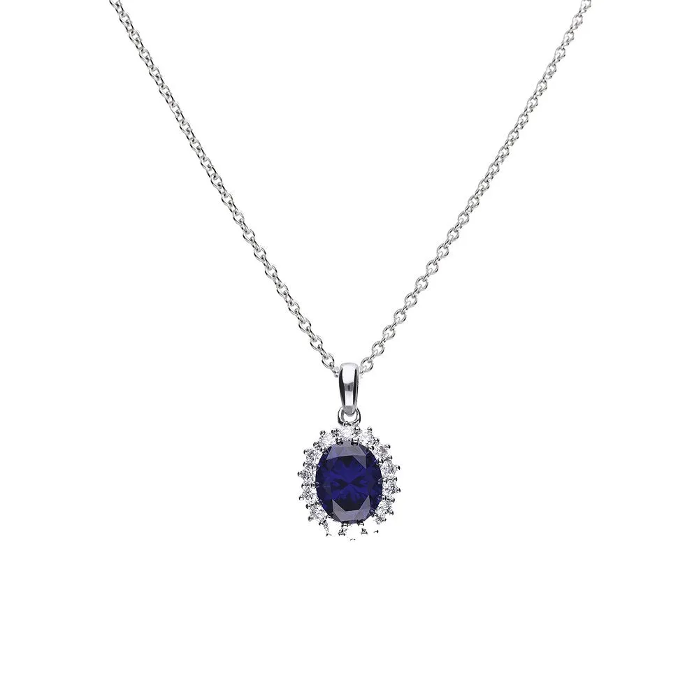 Diamonfire Sterling Silver Blue Cubic Zirconia Pendant and Chain P4658 