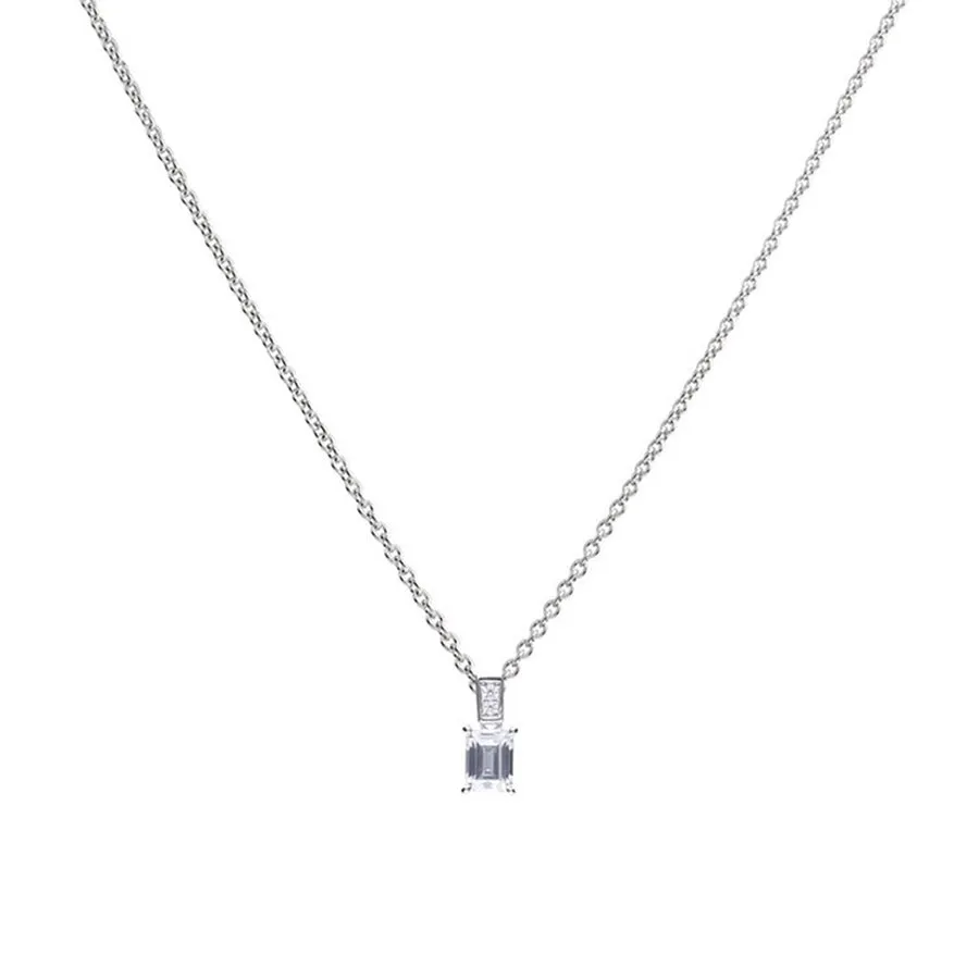 Diamonfire Sterling Silver Emerald Cut Zirconia Pendant and Chain P4784 