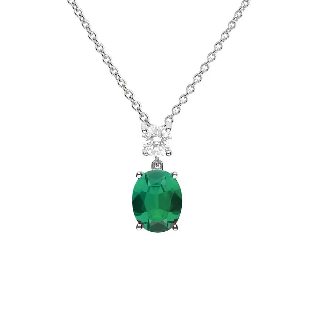 Diamonfire Sterling Silver Green Cubic Zirconia Pendant and Chain P5113 