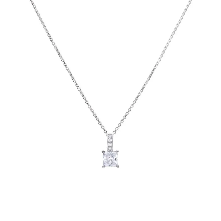 Diamonfire Sterling Silver Princess Cut Zirconia Pendant and Chain P4915 