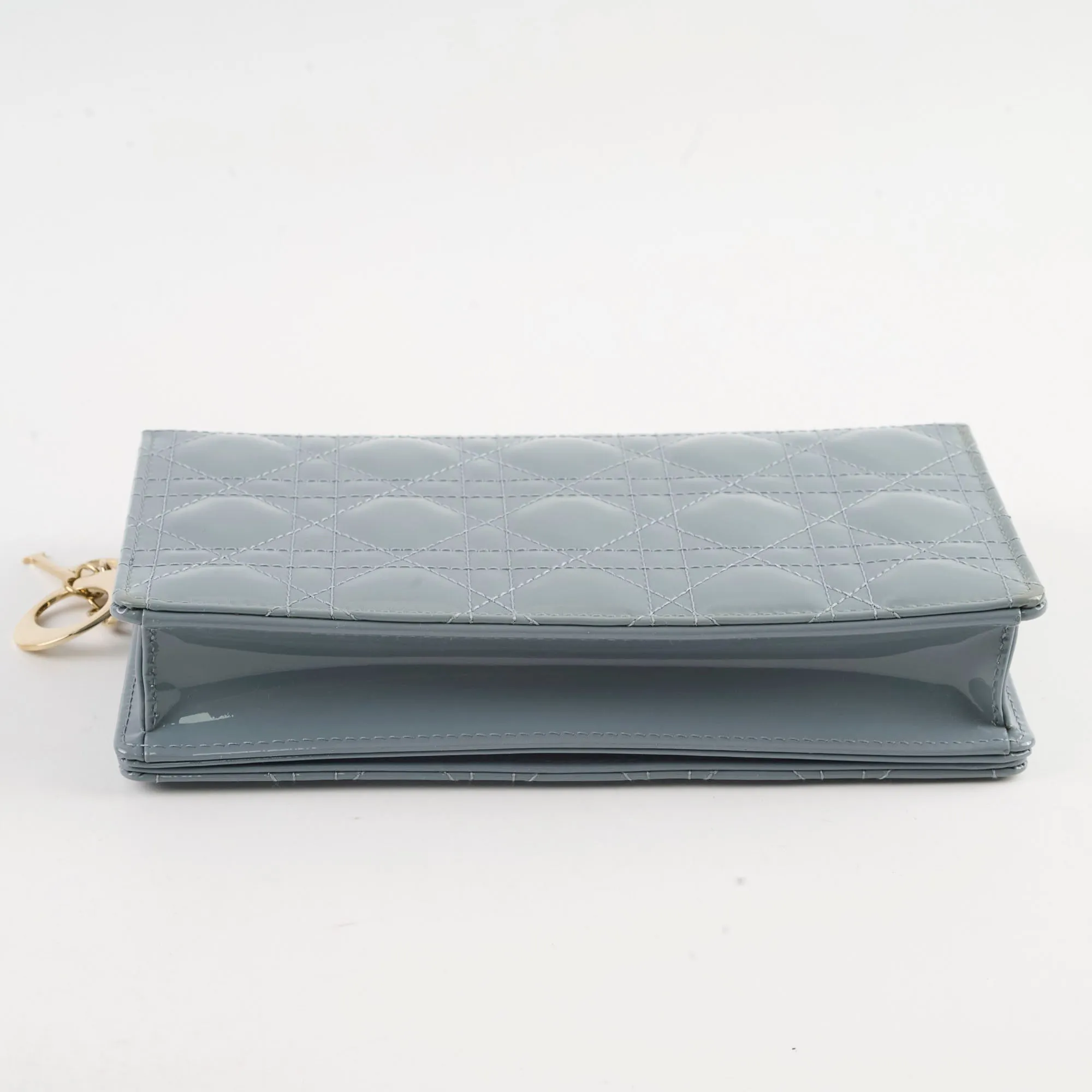 Dior Patent Wallet on Chain Dusty Blue